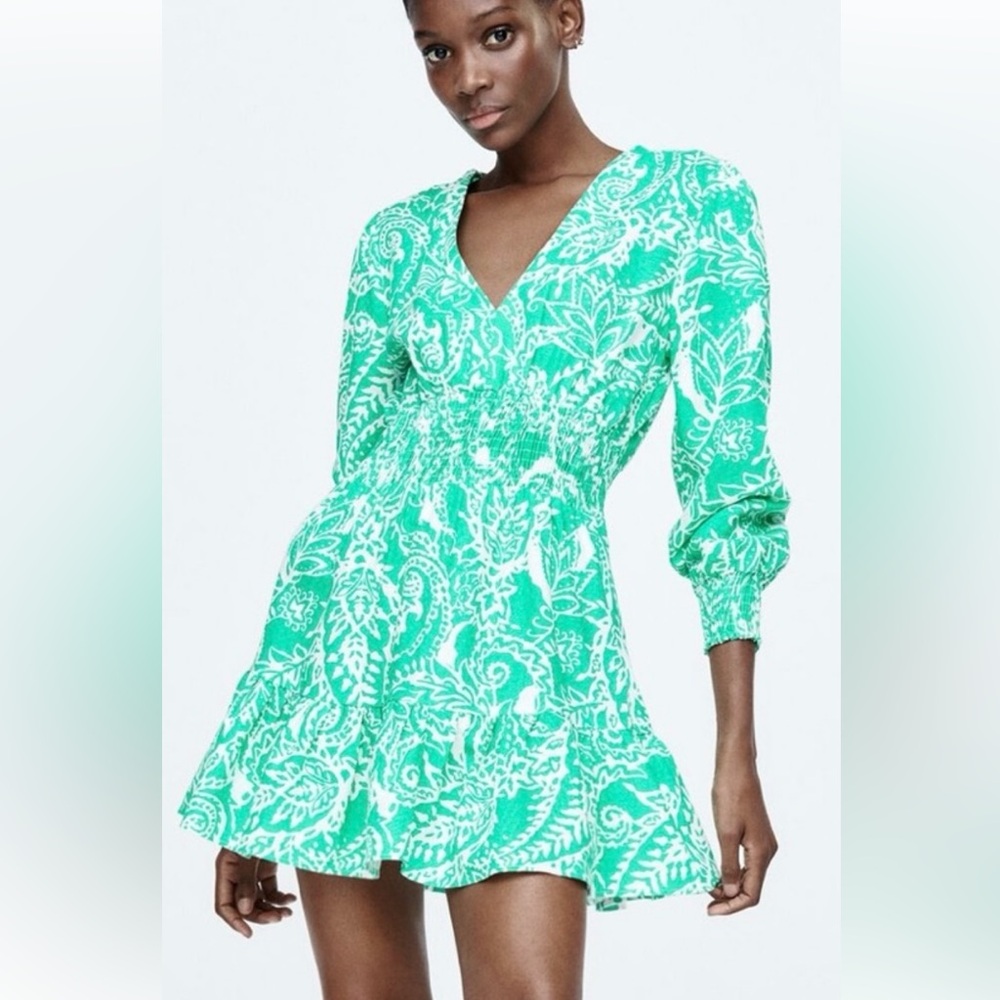 Zara Linen floral mini Dress  XS